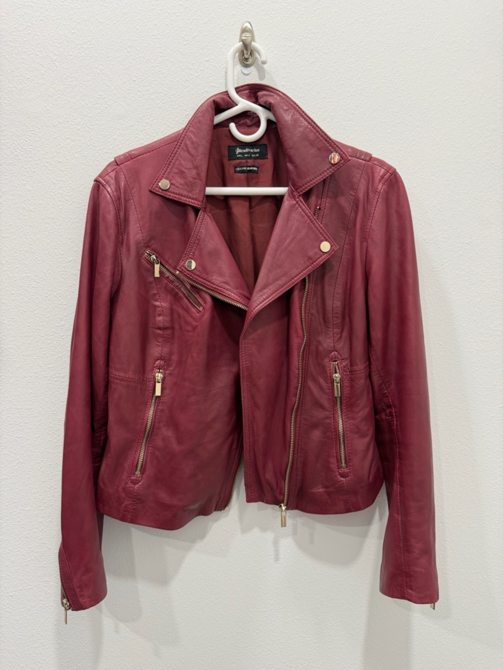 Stradivarius Genuine Leather Biker Jacket Size M-L Slim Fit - Picture 5 of 10